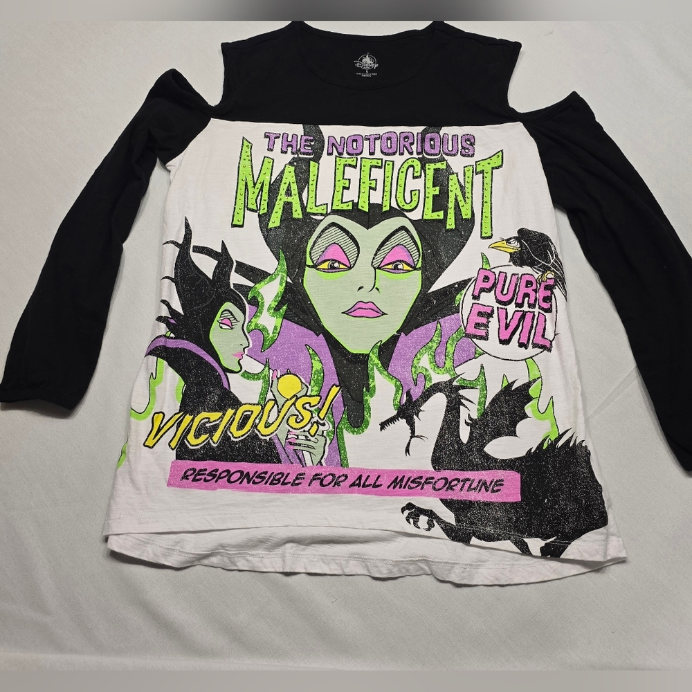 Disney Parks Maleficent Cold Shoulder Long Sleeve Villians Halloween Tshirt L